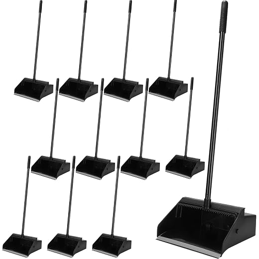 Leumoi 12 Pcs Dust Pans with Long Handle with Comb Stand up Dustpan,Black