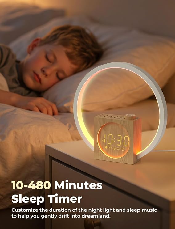 LIORQUE Wake Up Light Sunrise Alarm Clock for Bedrooms with Touch Control | White Noise Machine with 30 Soothing Sounds, Dynamic Night Light, Snooze, Bedside Clock for Heavy Sleepers Adults Kids
