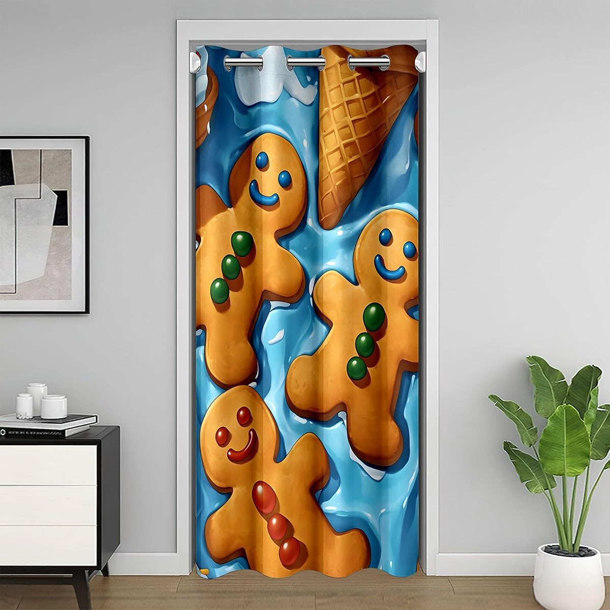 Feelyou Door Curtain for Doorway Window 52" x 80" Christmas Decorations Thermal Insulated Temporary Room Dividers Blue Snowman Closet Cover Happy New Year Bedroom Living Room