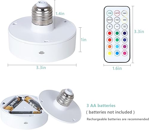 Miniatura 5 de Kingmi Paquete de 2 luces LED de empuje con control remoto inalámbrico de 13 colores RGB AA, bombilla de batería regulable, funciona con pilas,