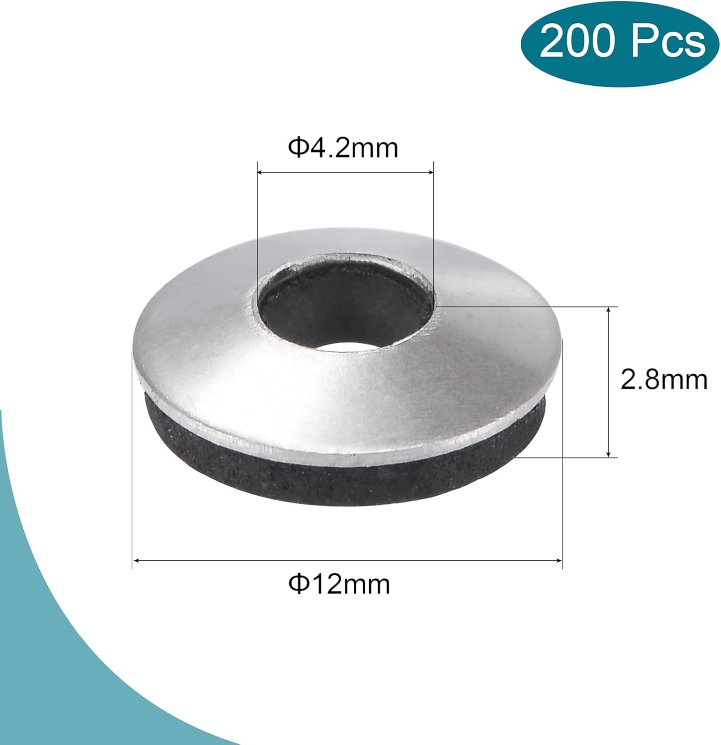 sourcing map Bonded Sealing Washers 12x4.2x2.8mm Stainless Steel EPDM Rubber Backed Screw Gasket, Pack of 200 - Image 3