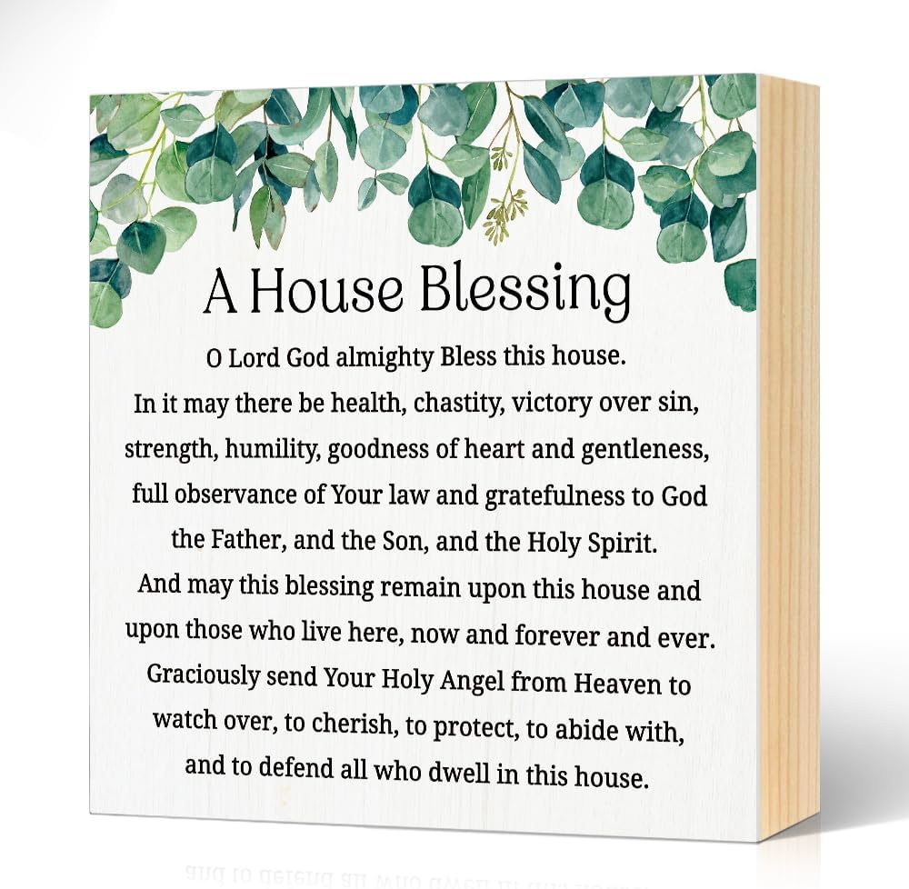 A House Blessing Inspirational Wood Block Plaque Box Sign 5.9x5.9