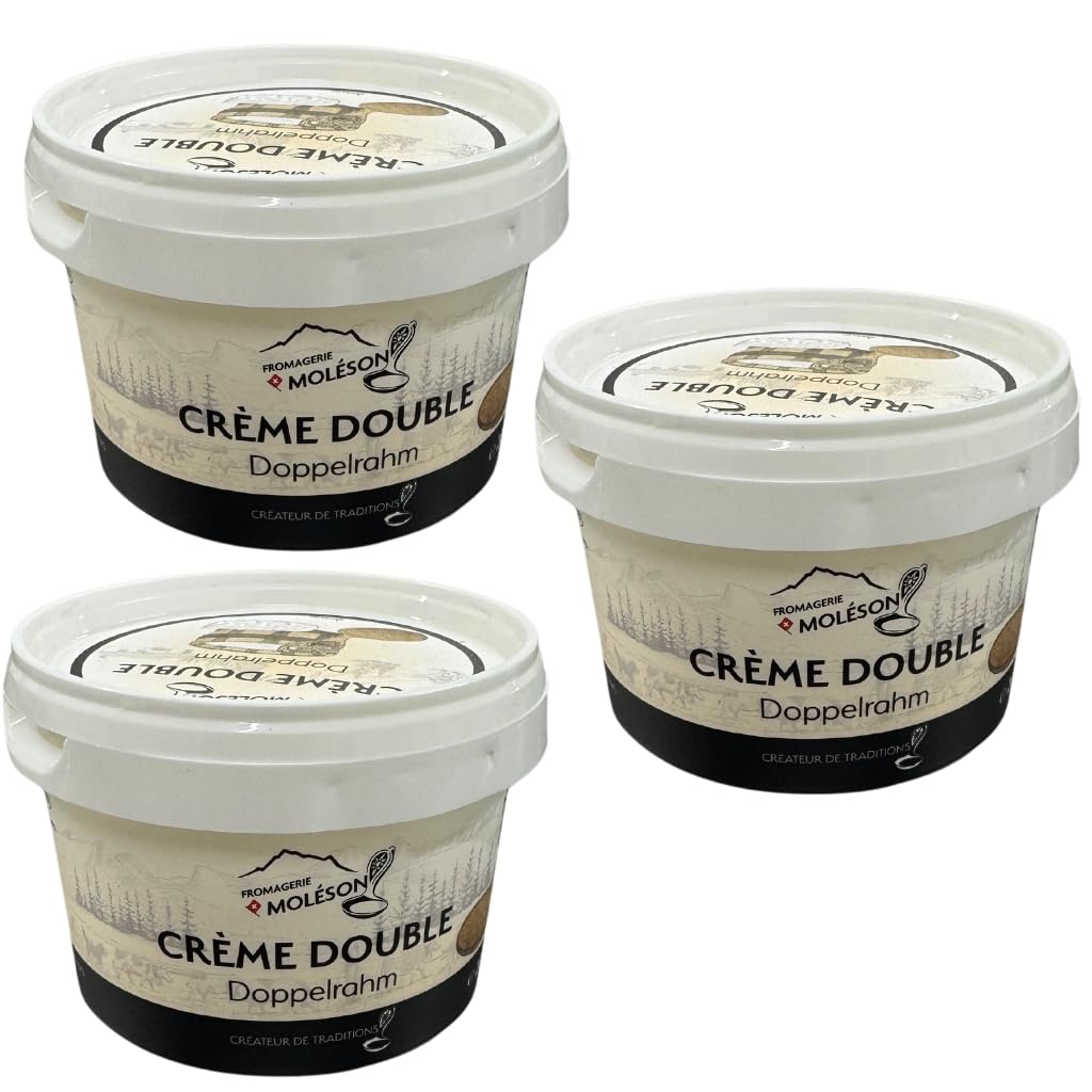 Crème Double de la Gruyère x3 – Crème Suisse Artisanale 51% MG – Texture Onctueuse & Veloutée – Idéale avec Meringues, Fruits & Desserts – Produit Authentique Sans Additifs – 3 Pôts de 200g