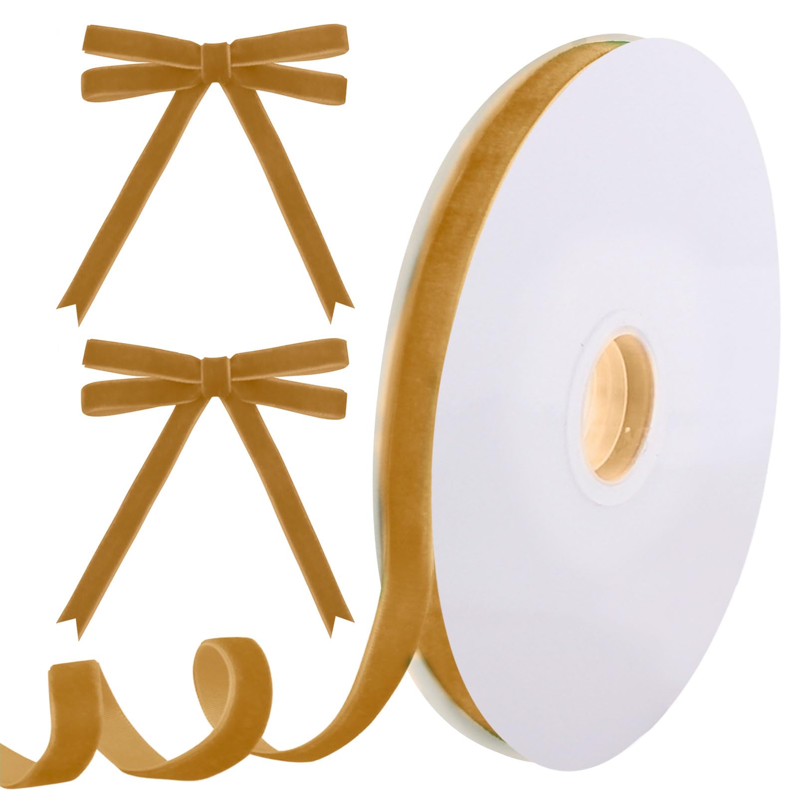 Tsorode 10 Yards Light Brown Velvet Ribbon for Christmas Tree, 3/8 Inch