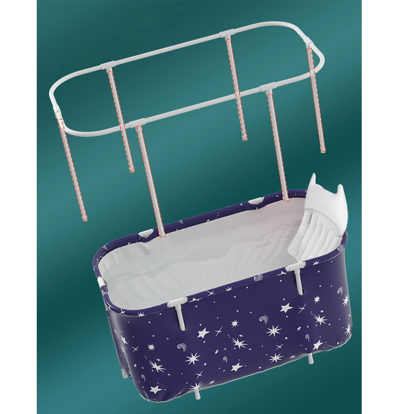 Baignoire Pliable Adulte, Grand Antidérapant Baignoires Portable Mobile pour Douche, Pliante SPA Baignoire pour Petite Salle de Bain, Trempage Autoportante Baignoire, 132x68x47cm (Bleu)