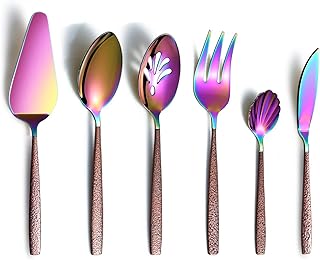 Berglander 30-piece Cutlery Set with Moon Surface Handle and Shiny Golden Titanium Coating, Modern Stainless Steel Cutlery Set, Set of Utensils, 6 Place Settings.