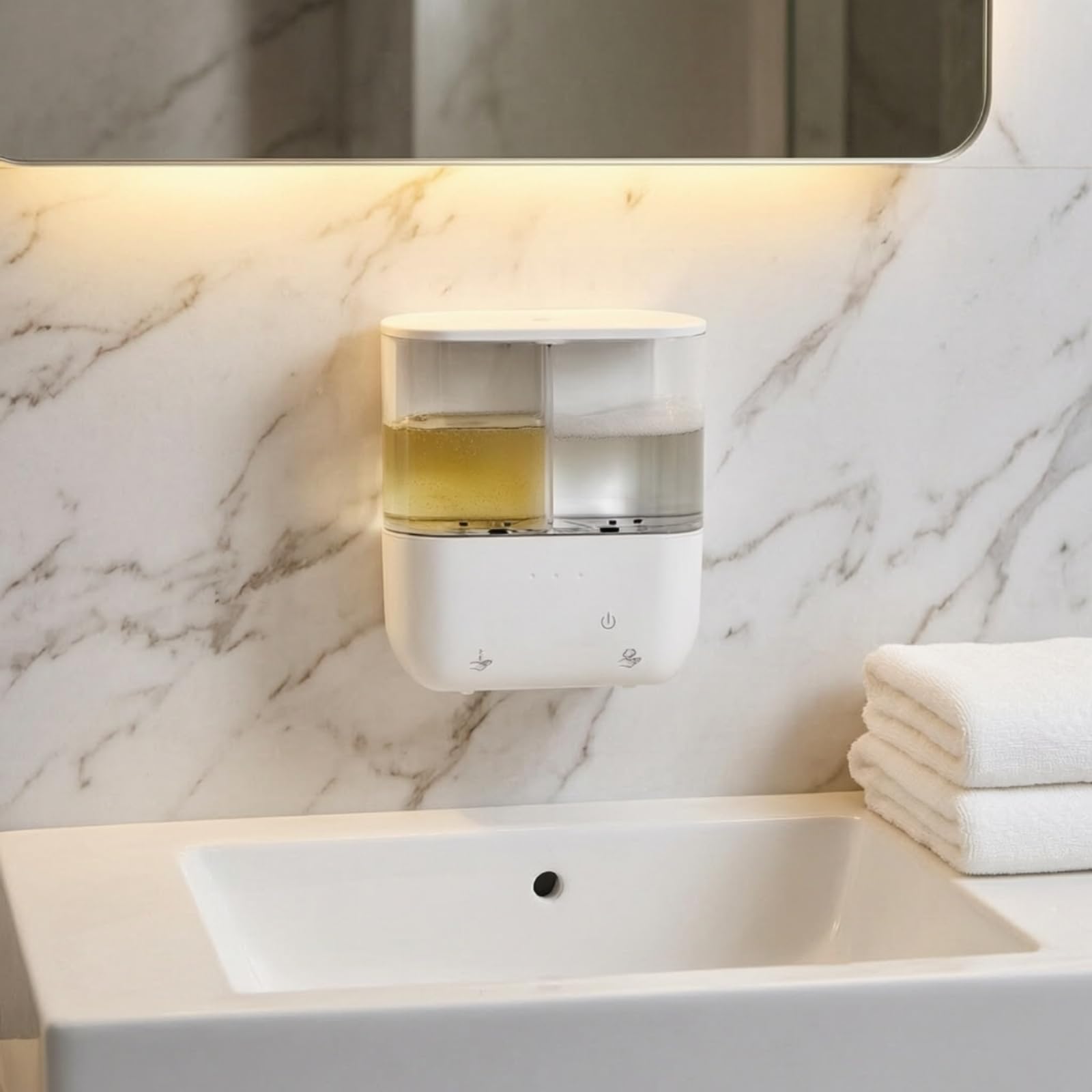 Dispenser di Sapone con Due Scomparti Touchless Dispenser di Sapone a Due Scomparti Compatto Dispensatore per Cucina