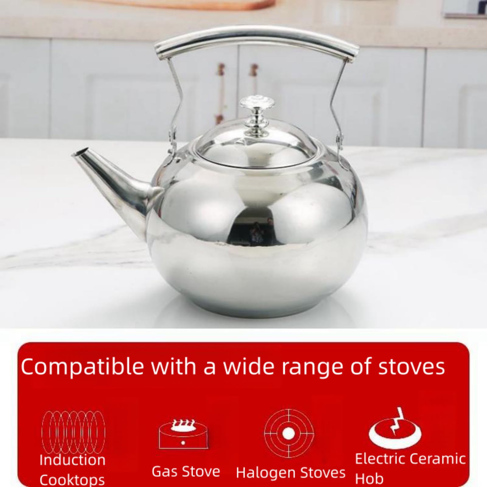 Tetera de acero inoxidable de 1500 ml para estufa, tetera de té plateada con infusor extraíble, caldera de agua caliente para té, leche, café, apta para lavavajillas