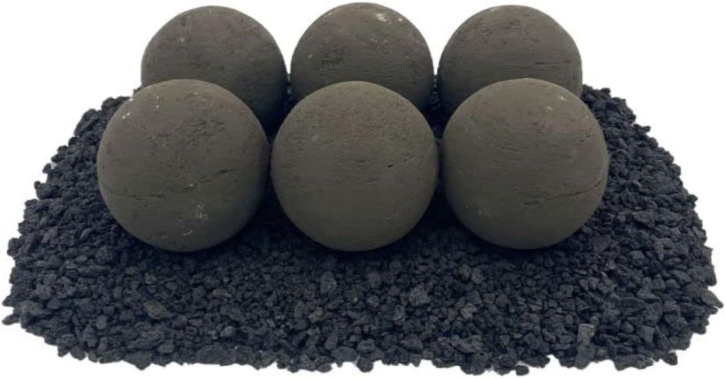 American Fireglass Lite Stone Fire Balls, 4 | All-Weather Ceramic & Durable | Use with Lava Rock in Indoor or Outdoor Fireplace, Fire Pit or Bowl | Natural Gas or Propane | Thunder Gray, Set of 6