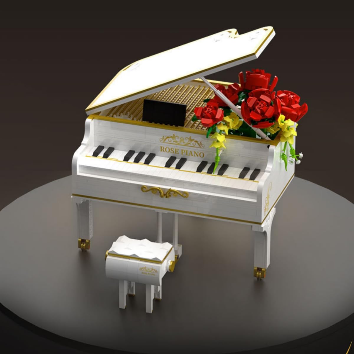 Set di mattoncini da concerto con 1293 mattoncini per pianoforte, architettura, pianoforte, con sgabello e supporto per spartiti, non compatibile con Lego