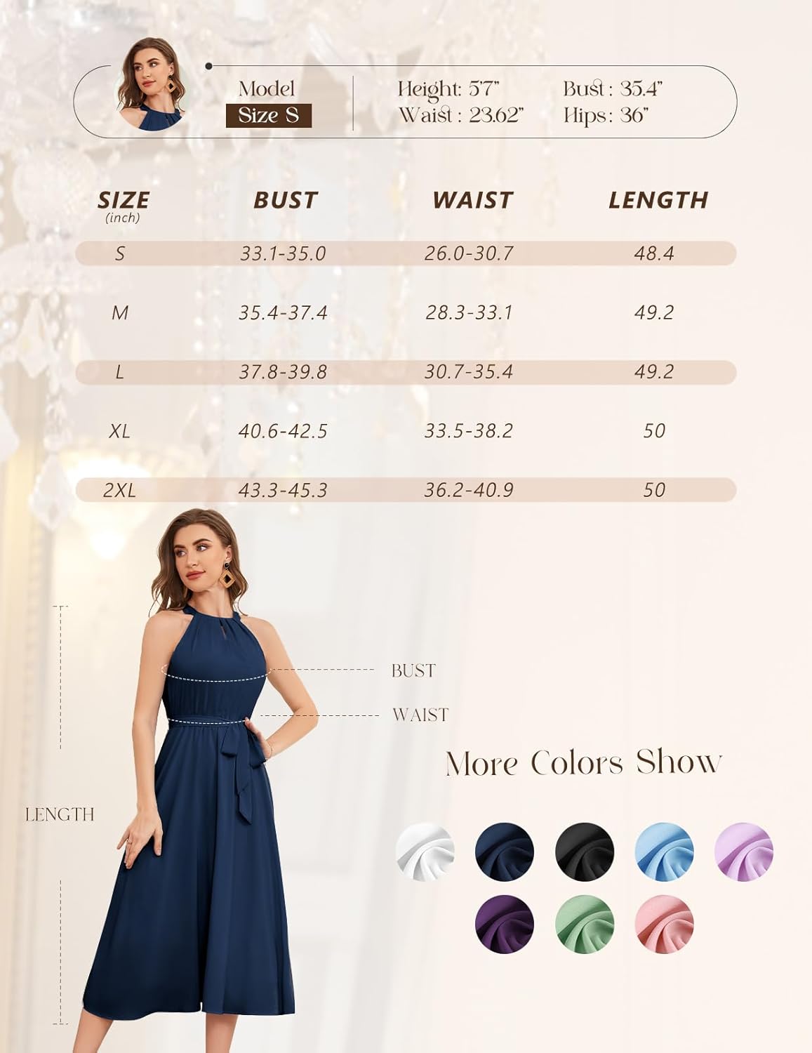 Bbonlinedress Women Halter Chiffon Wedding Cocktail Bridesmaid Summer Dress Formal Beach Prom Party Maxi Flowy Sun Dress - Image 6