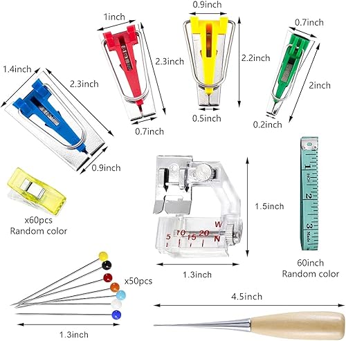 Miniatura 2 de LUNARM Kit de cinta al bies, herramienta de cinta al sesgo con instrucciones, máquina de sesgo de 4 tamaños con 60 clips de costura, 50 pines de