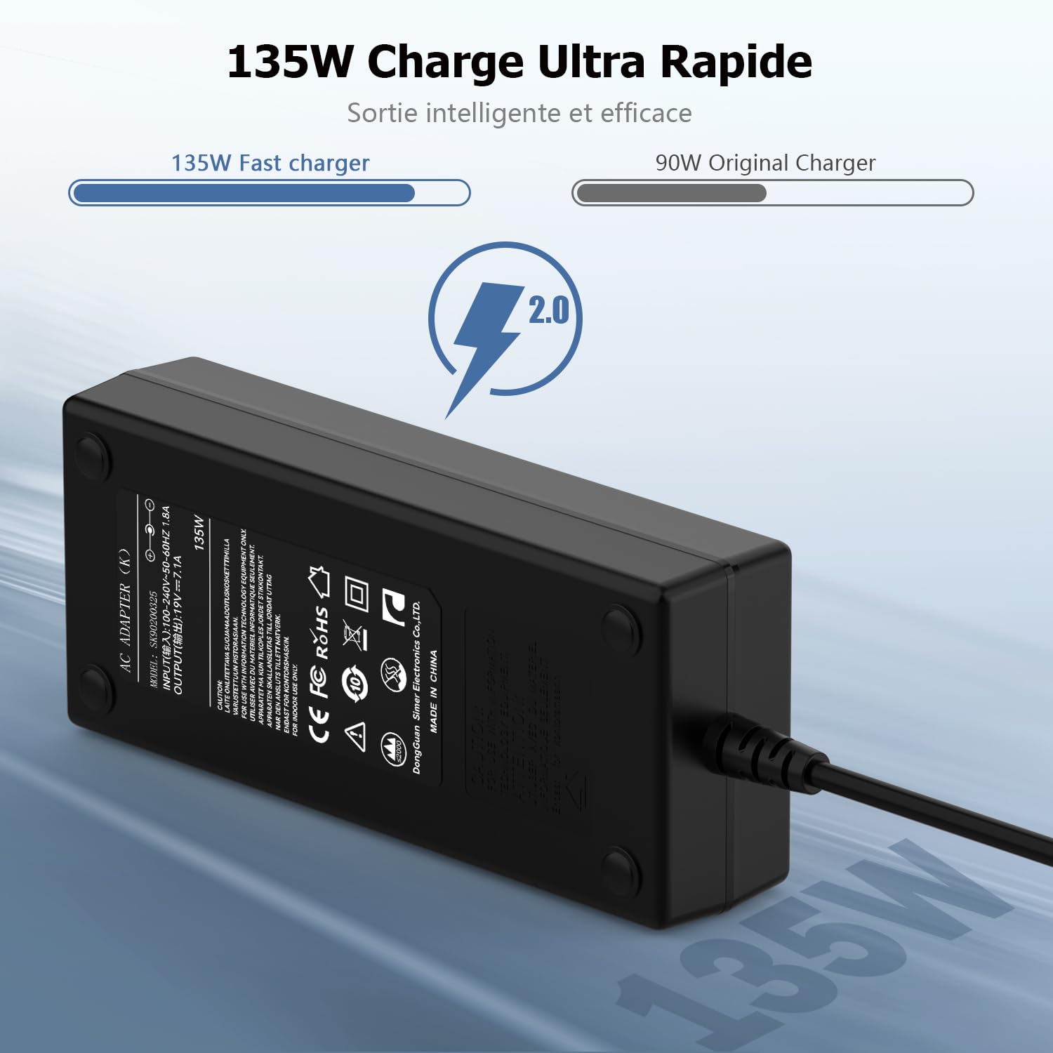 Chargeur 135W Acer Nitro 5 AN515-51 AN515-41 AN515-53 AN515-52 AN515-54 AN515-55 AN517-51 N18C3 N18C4 ADP-135KB PA-1131-05 Aspire 7 A715-71G A715-72G Alimentation 19V 7,1A
