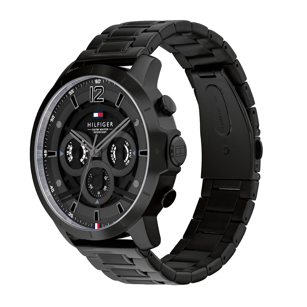 Tommy Hilfiger Multi cyferblat kwarcowy zegarek dla mężczyzn z czarną bransoletką ze stali nierdzewnej - 1710494