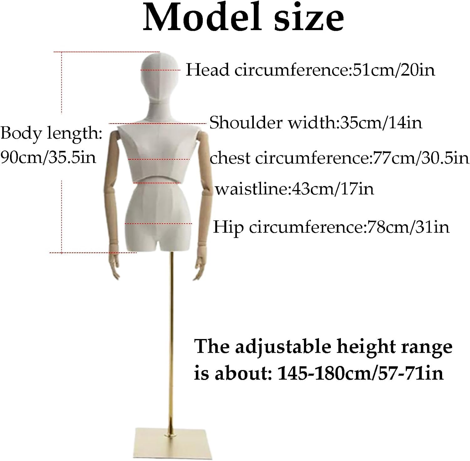 manekin Vrouwelijk Model Met Draaiende Taille, Mannequin Met Hoofd En Armen, Vierkante Panstandaard Afneembare Mannequin Lichaamskleding Modellen lekki i przenośny