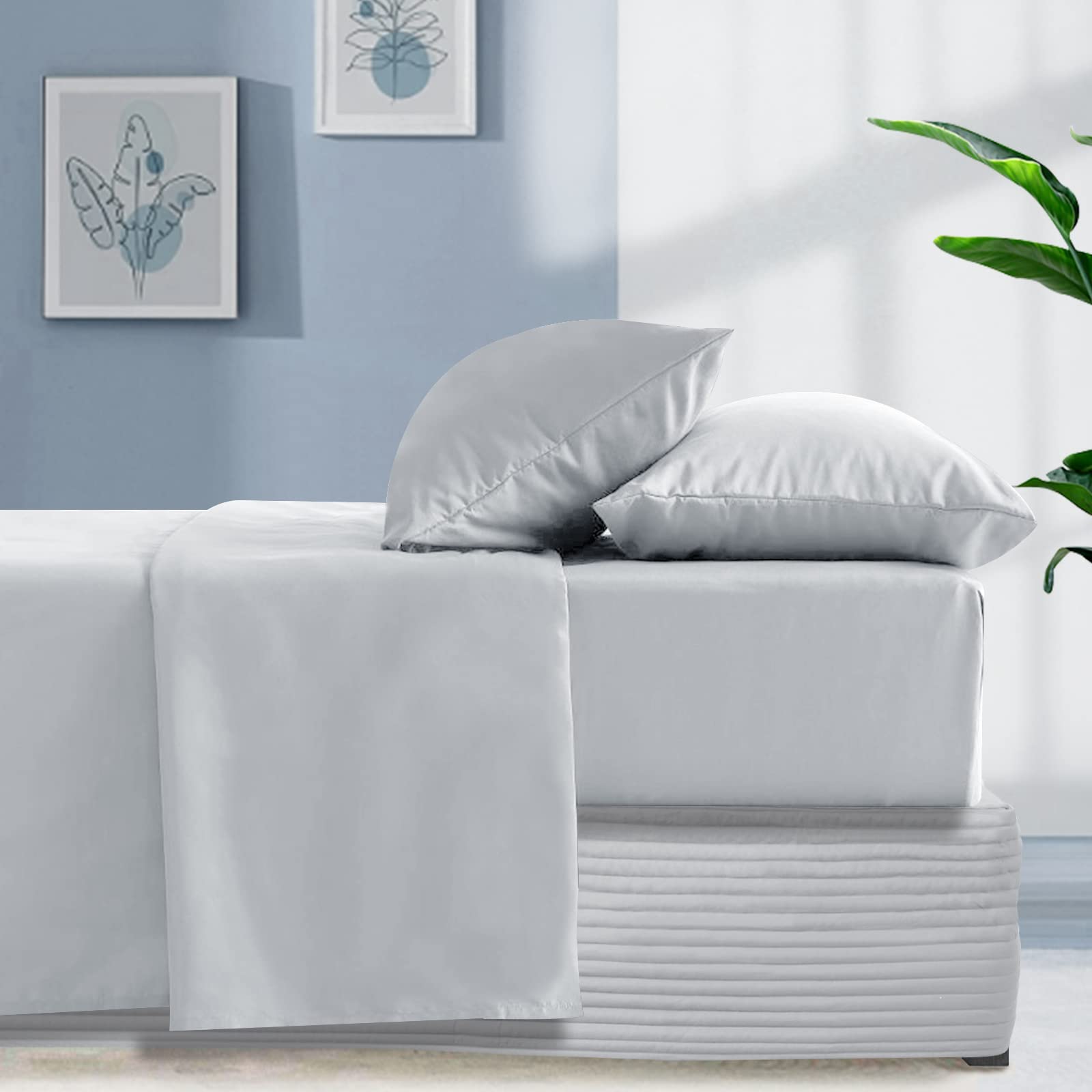 ZABER Elegant Bed Skirt with 15 inches Drop,Fancy Collection Queen Size White Bed Skirt Easy Install Wrap Around BedSkirt,Wrinkle Resistant Box Spring Cover(White Quilted Stripe, Queen)