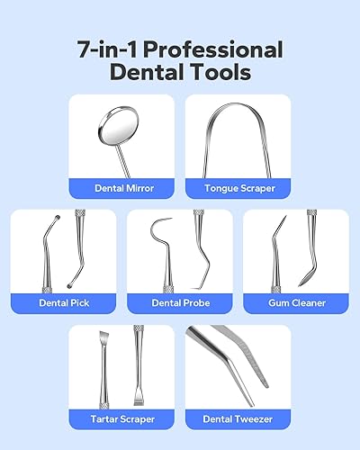 Miniatura 3 de Herramientas dentales, removedor de placa de acero inoxidable para dientes, kit de limpieza de dientes con raspador de dientes, púa dental, raspador