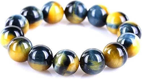 Pulsera de ojo de tigre natural de 0.709 in para mujeres y hombres, piedra preciosa azul amarilla y azul con cuentas redondas grandes, pulsera