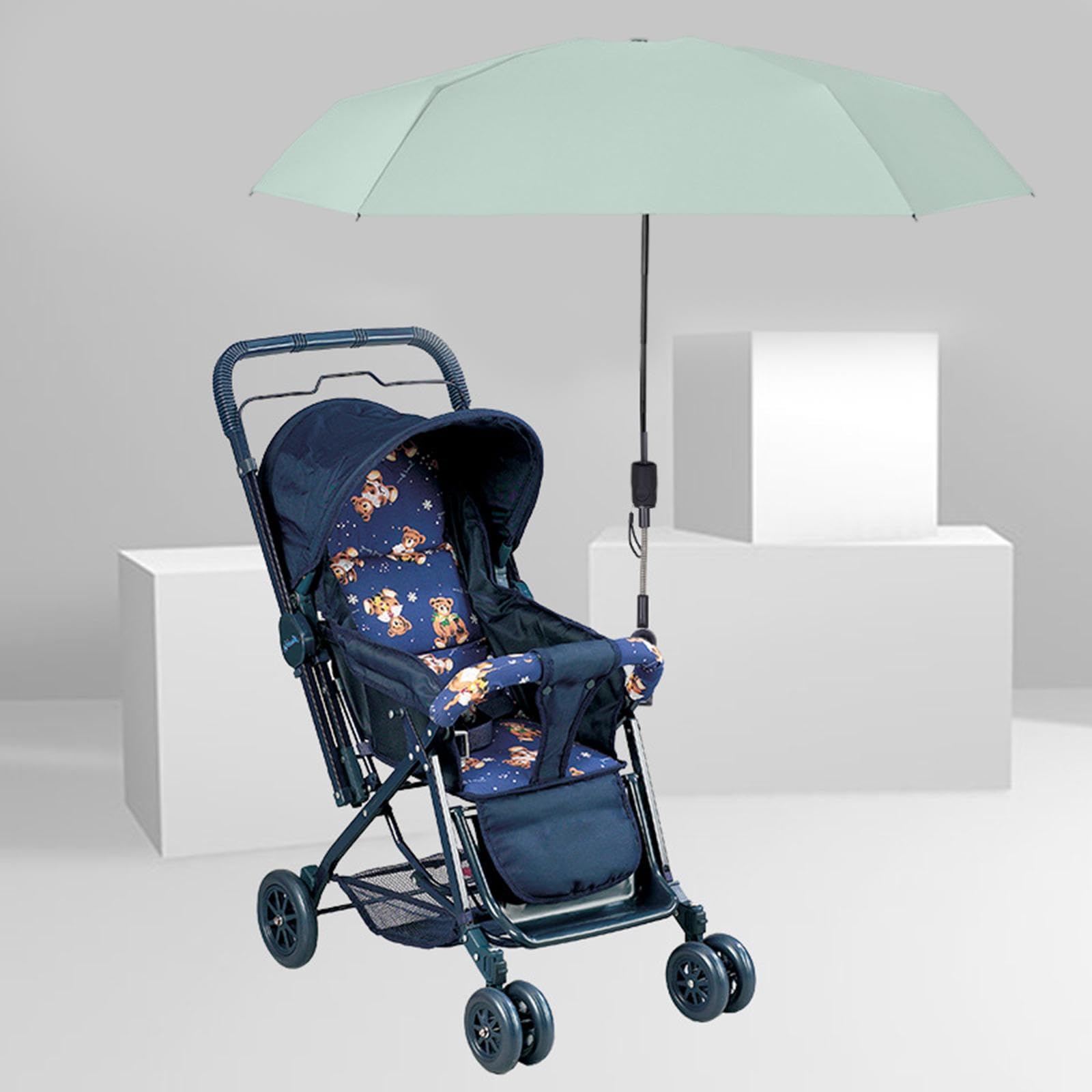 predolo Sombrilla para silla de playa, sombrilla para cochecito de bebé de 38 ", protección solar plegable con abrazadera ajustable, sombrilla para cochecito, VERDE