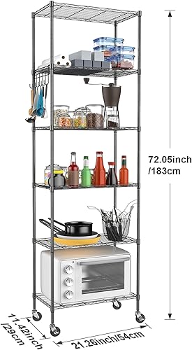 Miniatura 3 de Homdox Estantería de alambre de 6 niveles con ruedas, estantes de almacenamiento para garaje, cocina, sala de estar, estante de estantería