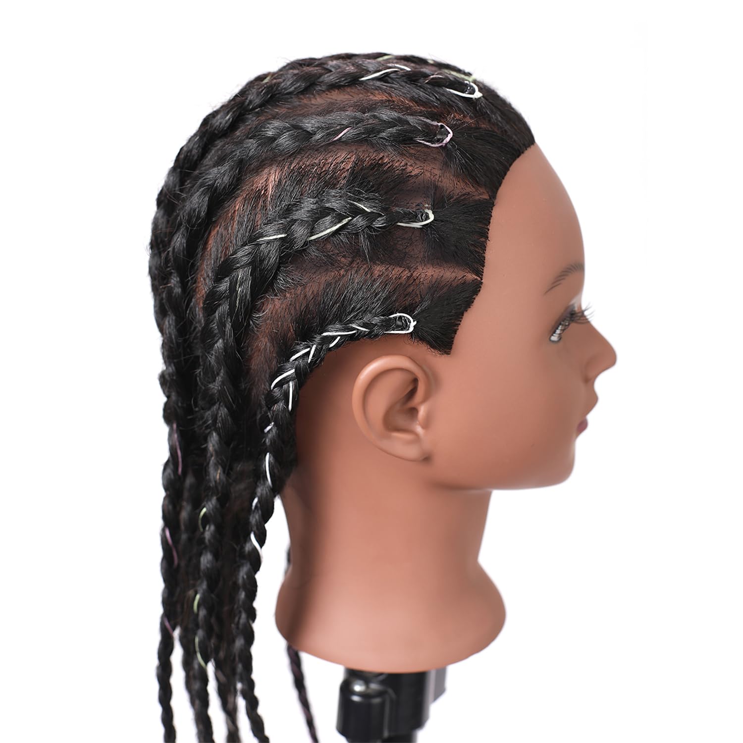 Mannequin Head with 100% Real Hair, 14" Cosmetology Mannequin Manikin Training Practice Doll Head for Hairdresser Braiding Hair Styling Hairdressing and Clamp Holder- Black