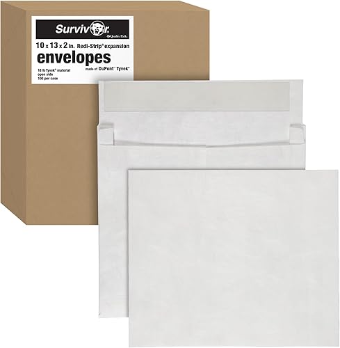 Survivor R4430 Tyvek Expansion Mailer, 10 x 13 x 2, blanco, 18 libras (caja de 100)