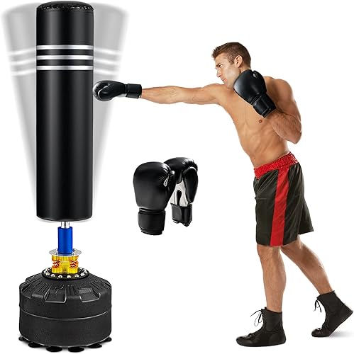 GYMAX Saco de boxeo, 70 pulgadas, 220 libras, bolsa de boxeo independiente precargada con guantes y base de ventosa para adultos, bolsa de