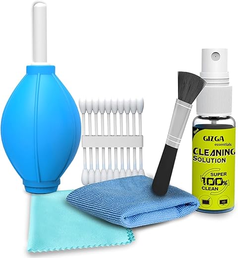 Gizga Essentials Professional 6-in-1 Cleaning Kit for Cameras & Sensitive Electronics (Includes: Air Blower, Cotton Swabs, Suede + Plush…