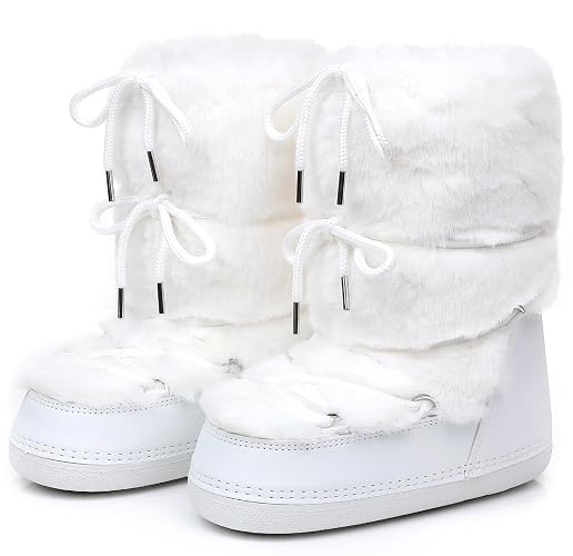 ZHENAIYISHENG Faux Fur Boots for Women - Fuzzy Fluffy Furry Water Resistant Snow Boots for Women - Anti-Slip with Cotton Sponge Lined and TPR Rubber Sole Black White Fur Boots
