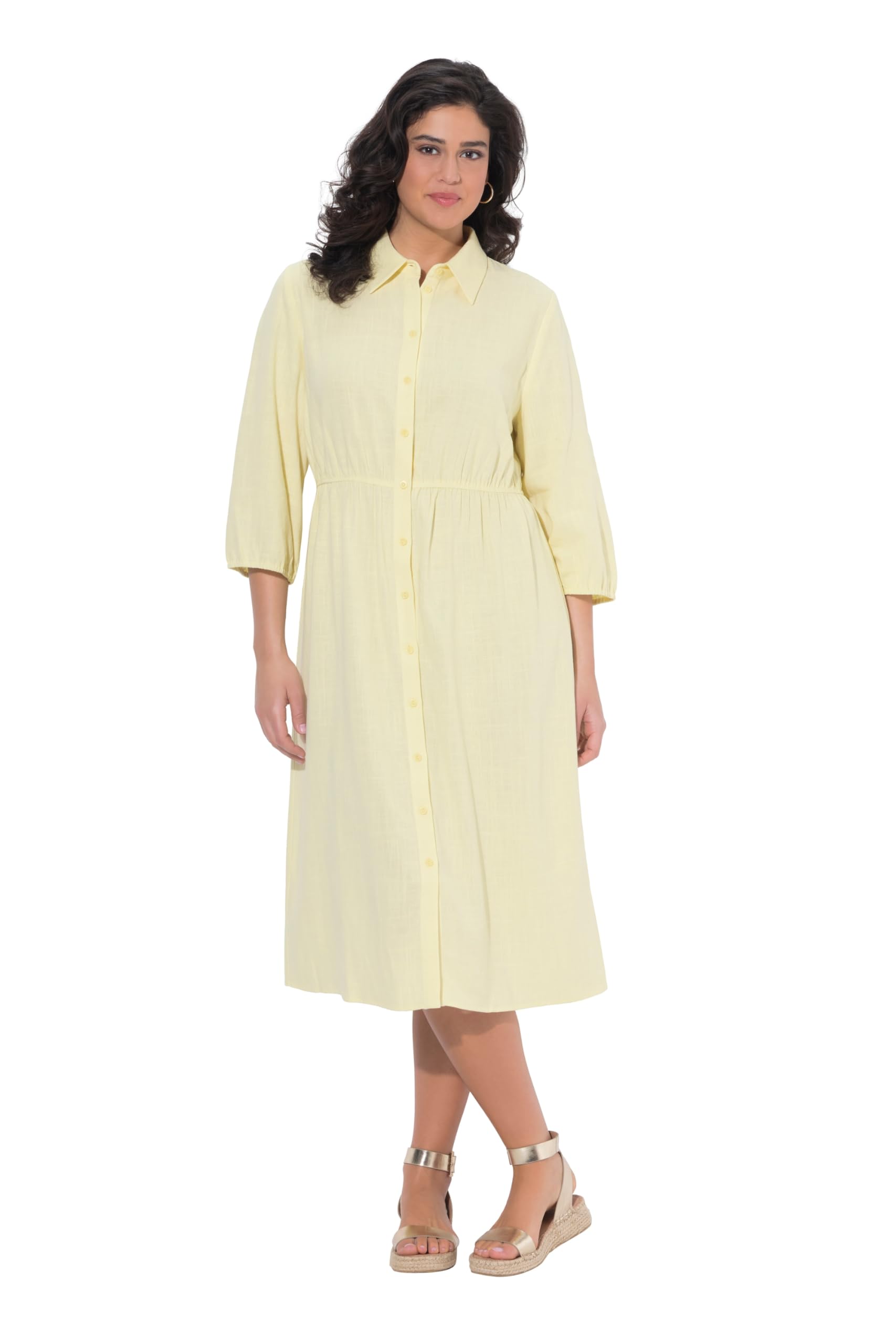 Ulla Popken Damen große Größen Übergrößen Plus Size Hemdblusenkleid, A-Linie, Hemdkragen, 3/4-Arm 847224
