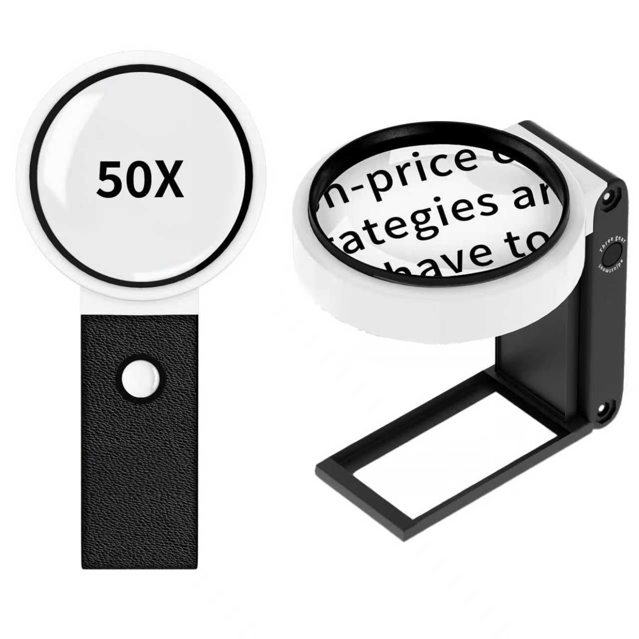 Photo 1 of 50X Magnifying Glass with Light and Stand, Foldable Handheld Magnifying Glass 18 LED Illuminated Lighted Magnifier for Seniors Reading, Close Work, Elderly, Kids, Books, Crafts, Coins, Jewelry