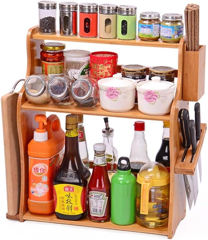 Spice Rack Organizer, Bamboo Multi-Layer Spice Rack Kitchen Multifunction Seasoning Bottle Shelf Chopstick Holder Tool Storage Shelf