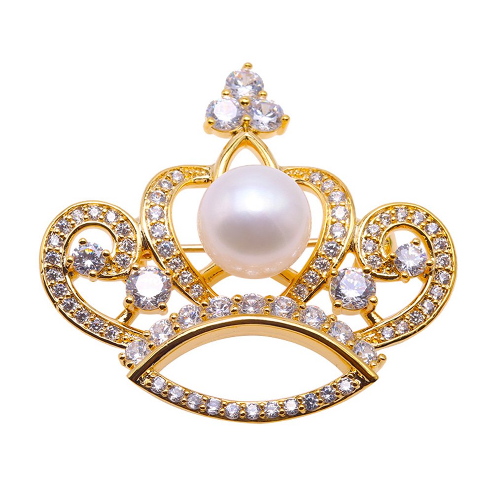 Broche de Noël couronne et perle blanche 10mm, le cadeau festif idéal