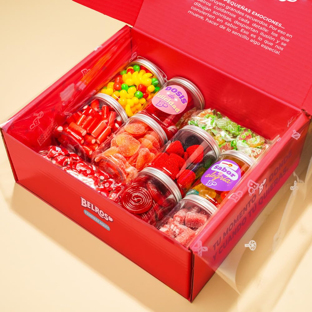 BELROS Mega Pack 2,3 kg de Caramelos y Gominolas. Regalos, Celebraciones, Cumpleaños, Especial Parejas, Dia de la Madre, Dia del Padre. Golosinas en botes. Cesta de dulces y Chuches. Caja Regalo