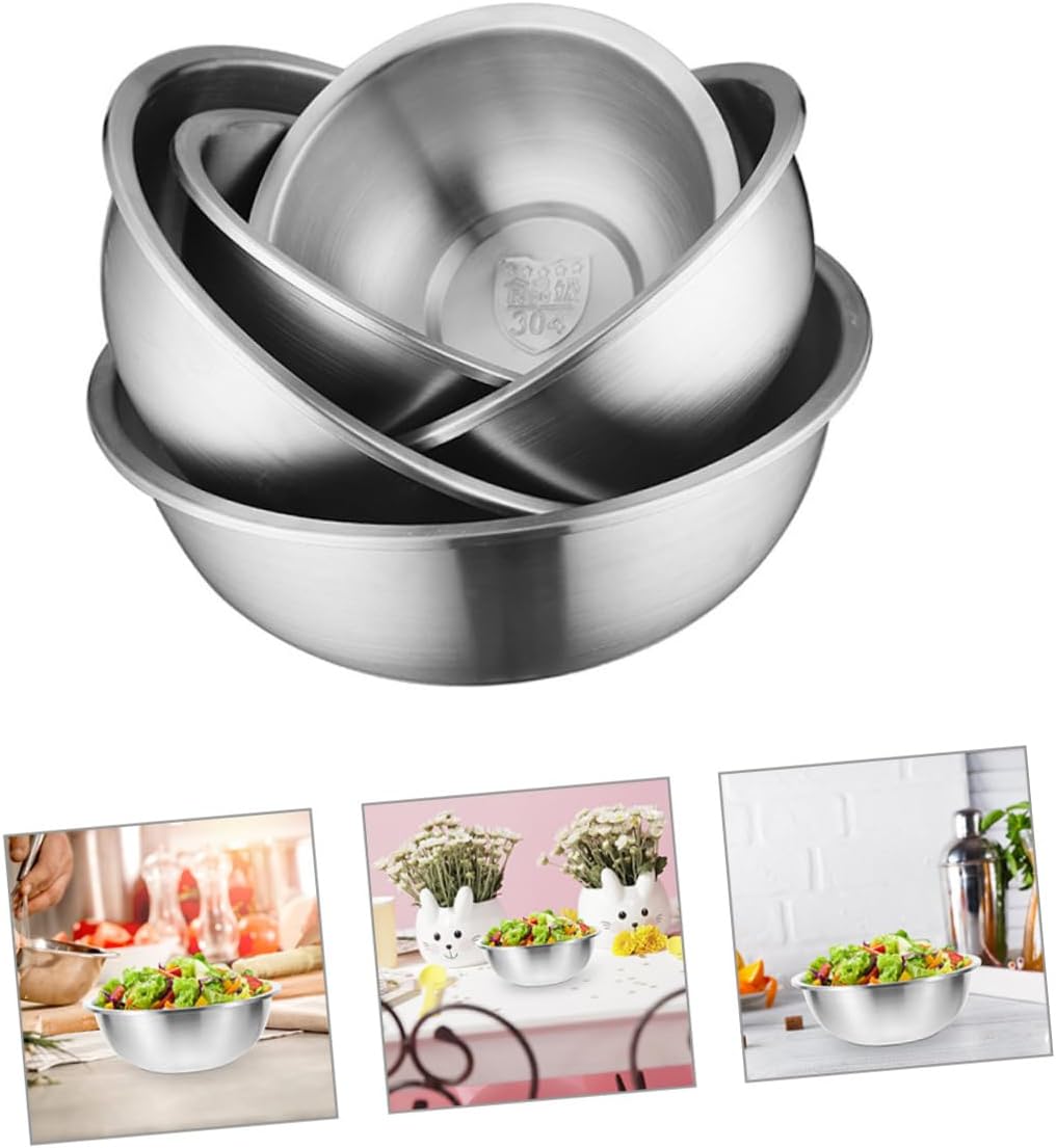 Luxshiny 5pcs Stainless Steel Mixing Bowl Salad Bowl Lids for Cooking Baking Mixing Restaurant Home