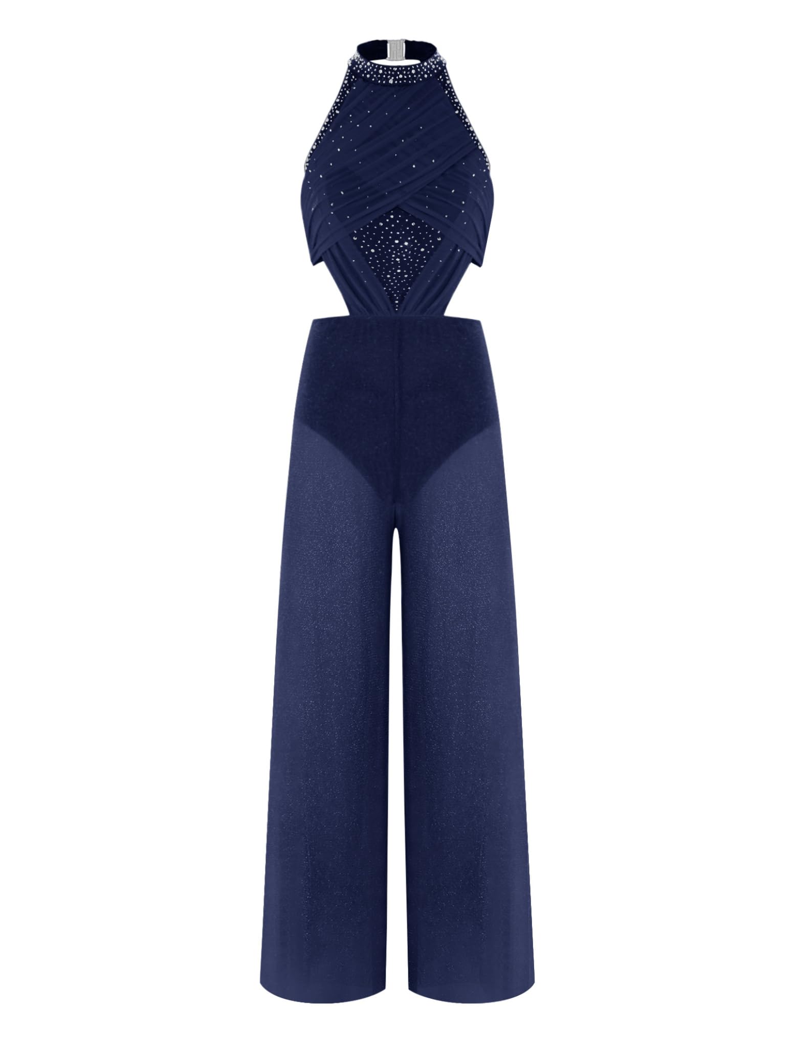 inlzdz Donna Tuta Intera Ginnastica Artistica Jumpsuit Pattinaggio Latino Blu Navy 3XL