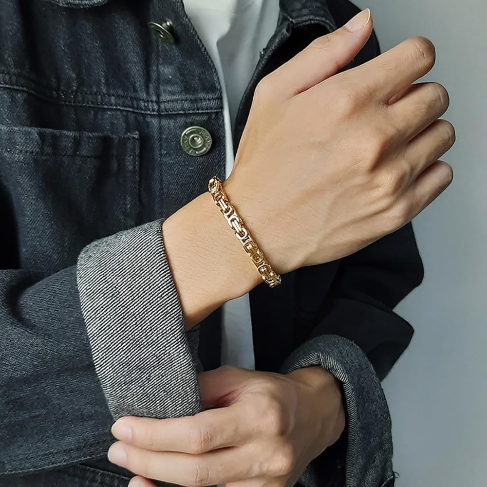 Chain Link Bracelet for Men, 6mm Stainless Steel Byzantine Bracelet Polished 8.6 Inches - Image 2