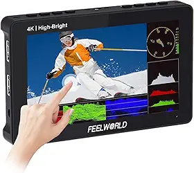 FEELWORLD F5 Prox 5,5" Monitor de Câmera, 1600nit Alto Brilho, Tela Touch Full HD 4K HDMI 60fps, Waveform 3D LUT, Alimentação Type-C, Kit de Instalação Externa F970 para Transmissão Sem Fio e DSLR