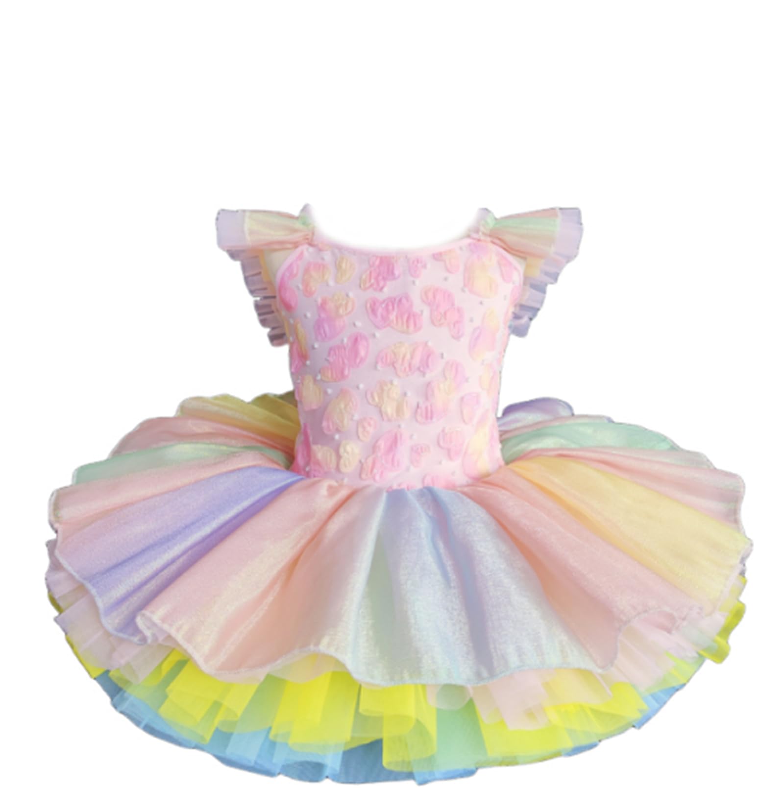 Ballerina-Kostüm für Mädchen, Tüll-Tutu, Ballett-Wettbewerbskleid | Tutu Kinderkostüm Kleiner Schwan mit Rüschenärmeln Spitze Stickerei und Pailletten