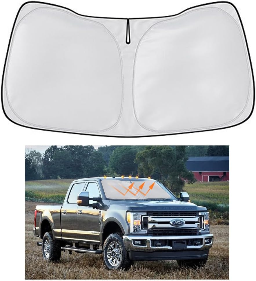 Windshield Sun Shade for Ford Super Duty F250 F350 F450 F550 2010-2024 2025 2026 Window Sun Visor Protector Ford F-250 F-350 F-450 F-550 2Door 4Door Pickup Accessories Foldable Sunshade Blocks UV Rays