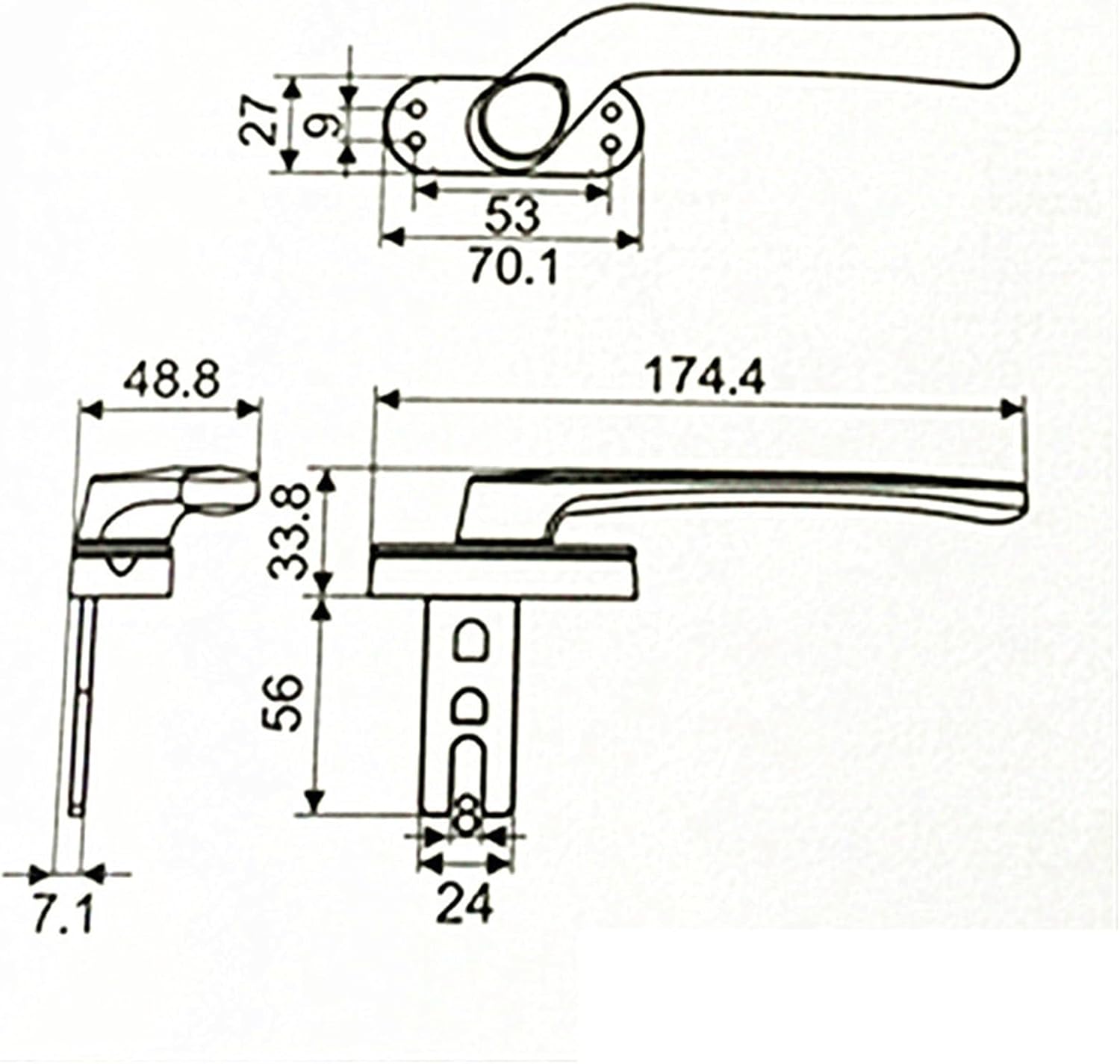 YANHAO Window Curved Handle Pull Aluminum Alloy Casement Window Fork Type Flat Handle Lock Diamond Mesh Integrated Window Handle 1Pcs (Color : 1001-L, Size : 25mm)