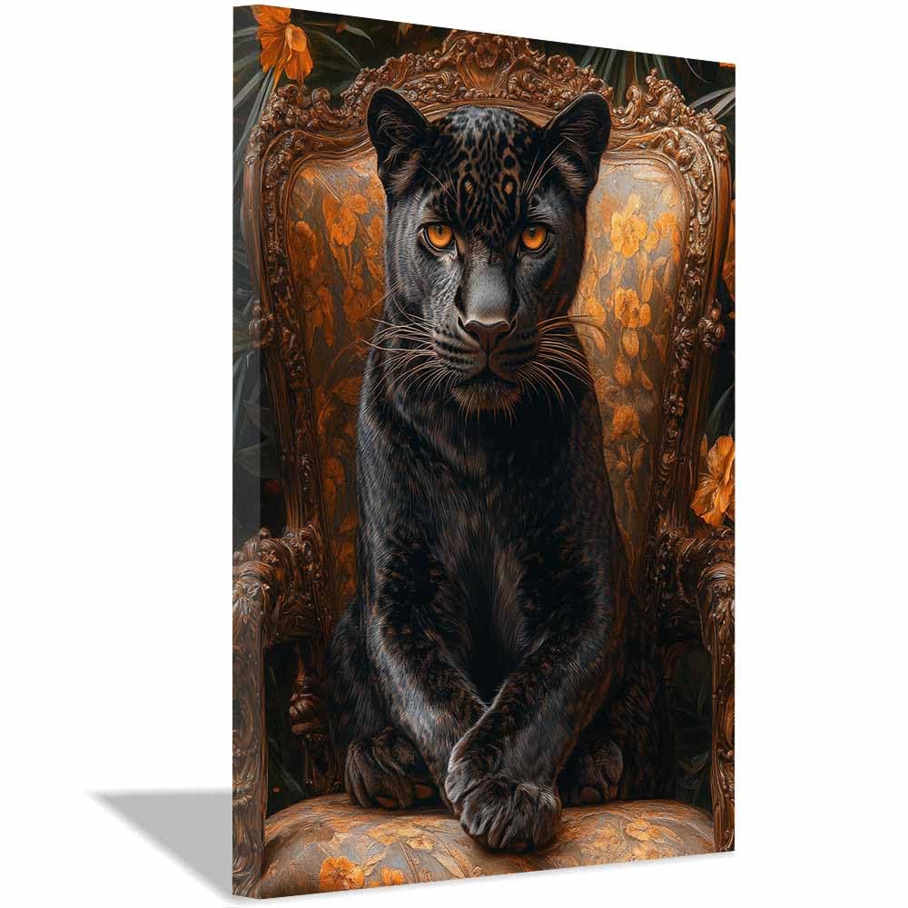 TZKRWRH Cheetah Wall Art Print Jungle Animal Decor Seated Vintage Black Panther Leopard Prints, Animals Portrait, Jungle Poster, Funny Paintings Bathroom(Brown 88)-50x75cm Framed