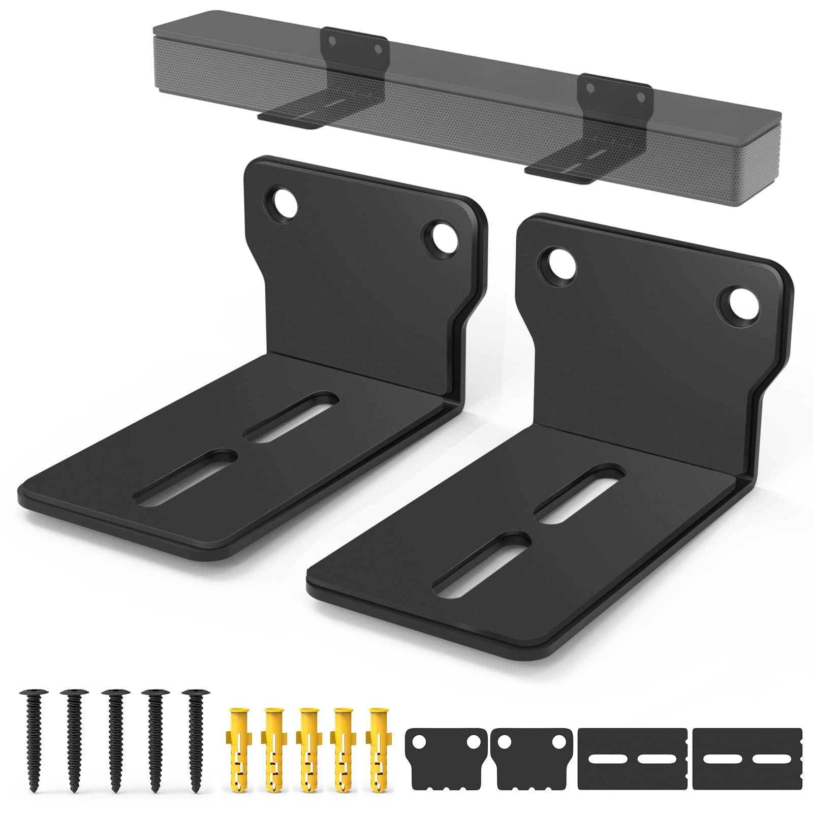 Universal Soundbar Mount Wall Brackets - Sturdy, Easy to Install Anti-Drop Sound Bar Mounts under TV, Speaker Shelf Holder for Samsung, Bose, Vizio, LG, Sony, JBL, Roku, Polk, TCL (Up to 30 lbs)