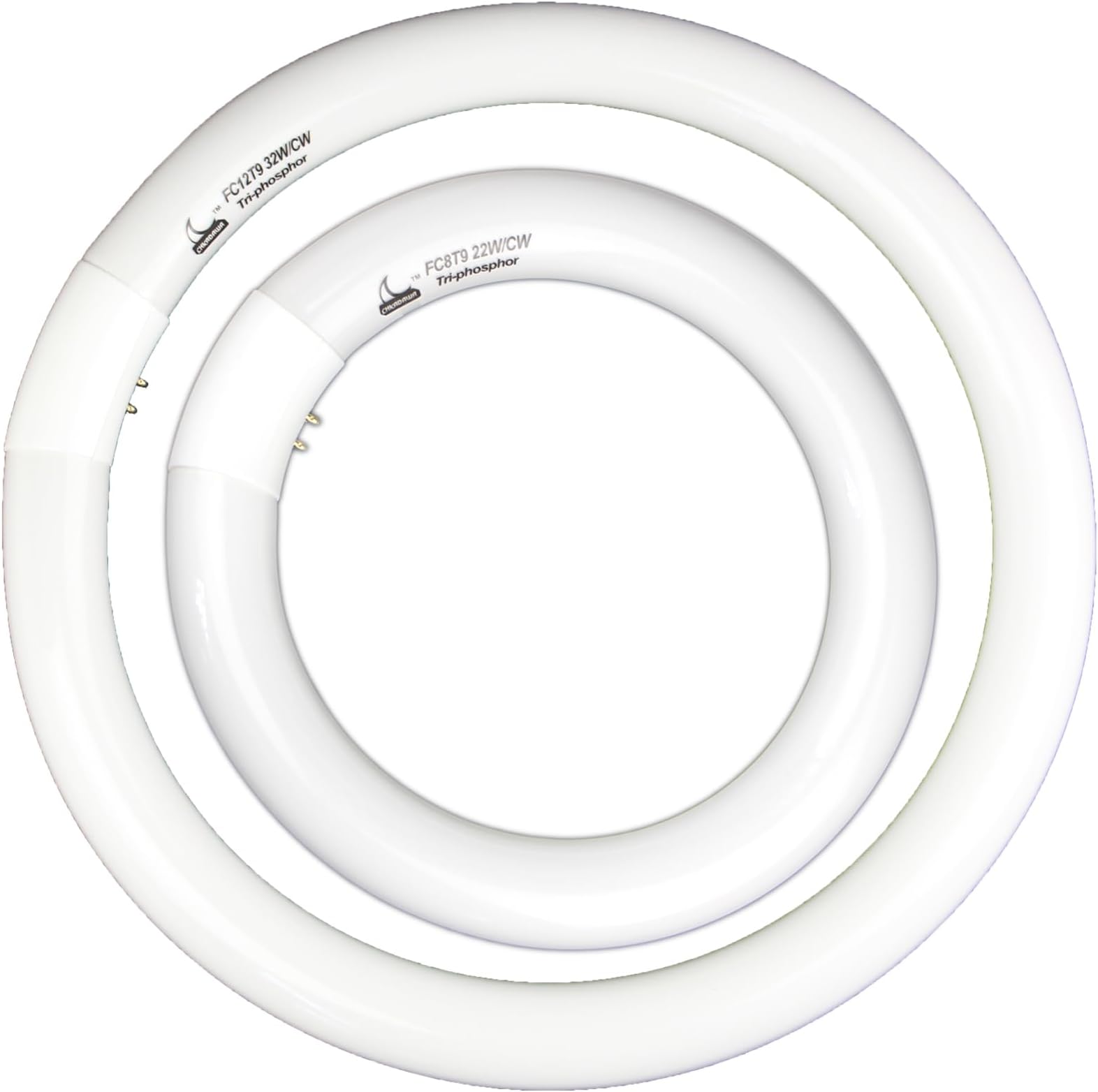 - FC8T9/CW 22W and FC12T9/CW 32W Cool White Round Fluorescent Light Bulb Set, 8 inch T9 22 Watts & 12 inch 32 Watts Circular Bulbs Pack, Circline Kitchen and Bath Light Bulbs, CRI 80, 4100K, G10q Prong