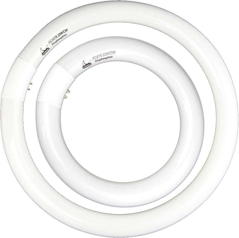 FC8T9/CW 22W and FC12T9/CW 32W Cool White Round Fluorescent Light Bulb Set, 8 inch T9 22 Watts & 12 inch 32 Watts Circular Bulbs Pack, Circline Kitchen and Bath Light Bulbs, CRI 80, 4100K, G10q Prong