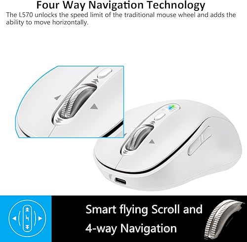 Miniatura 2 de Inalámbrico - Ratón silencioso Bluetooth, mouse recargable portátil con cable de carga tipo C, navegación de 4 vías, receptor USB y dos BT, 3200 DPI