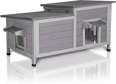 GUTINNEEN Outdoor Cat House Weatherproof Feral Kitty Shelter for Winter Cat Condo with Large Opening Roof 1-StoryAIR93