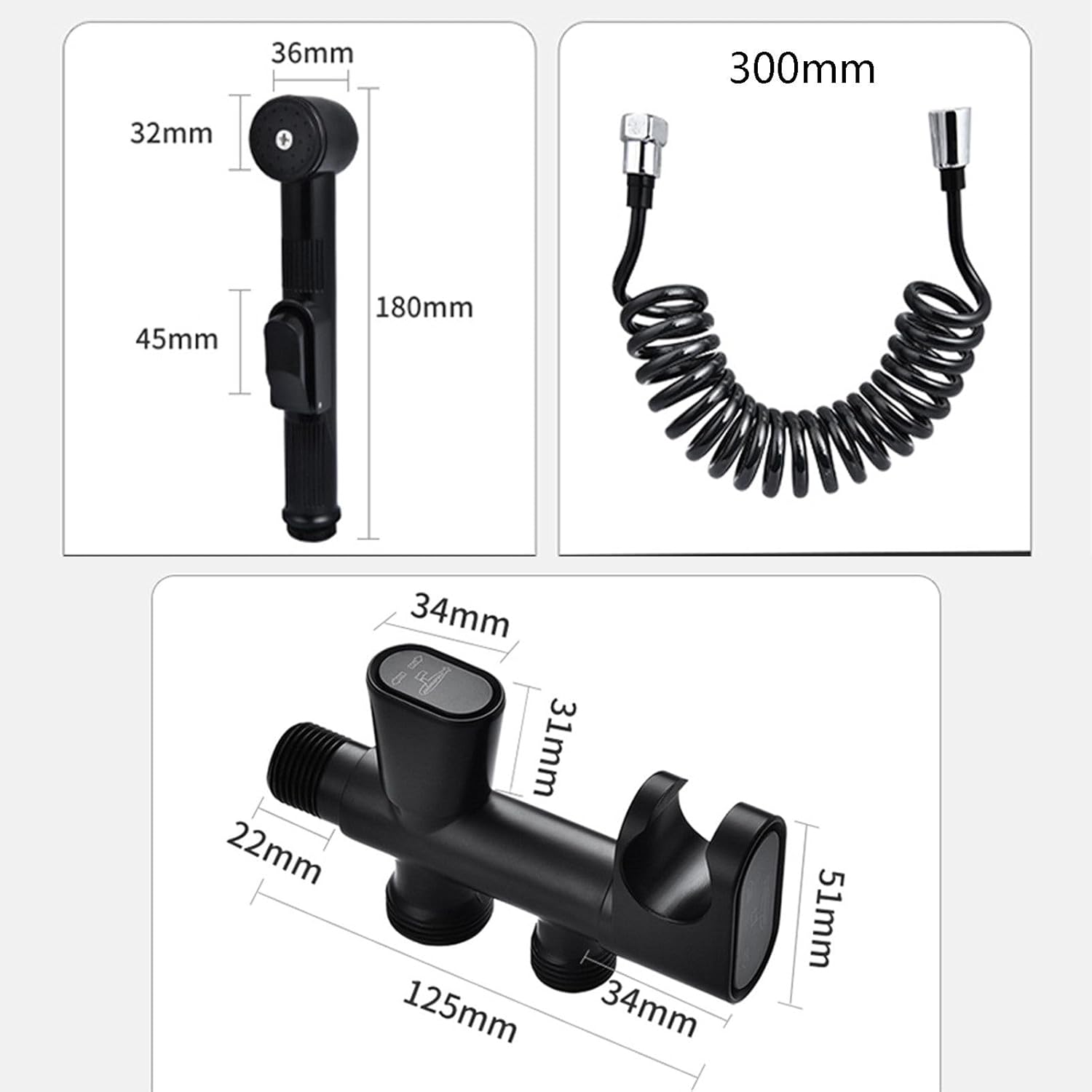 Hand Held Toilet Bidet Sprayer Head, Black Jet Spray for Toilet High Pressure Muslim Shower for Toilet Brass Bathroom Shower Bidet Tap Spray with Retractable Spring Hose