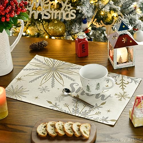 Artoid Mode Beige Snowflake Let It Snow Winter Placemats Set of 4, 12x18 Inch Seasonal Christmas Table Mats for Party Kitchen Dining Decoration by Artoid Mode - Image 3