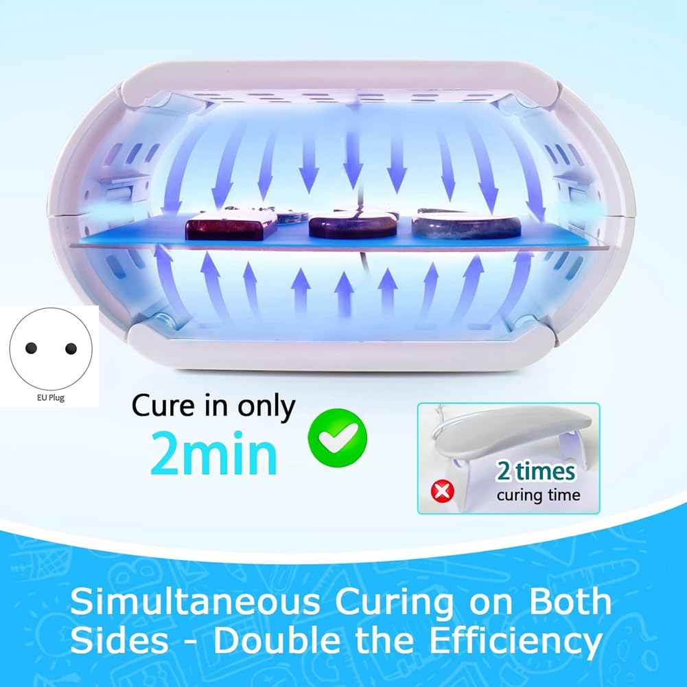 Gokeet Lámpara de Resina UV 2 en 1, Lámpara de Resina UV de Doble Cara de Curado Más Rápido con 48 Cuentas LED, Ajuste de Tiempo Ajustable Enchufe de la UE
